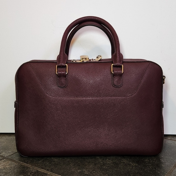 Henri bendel maroon burgundy satchel crossbody with gold lock and key - Picture 3 of 8